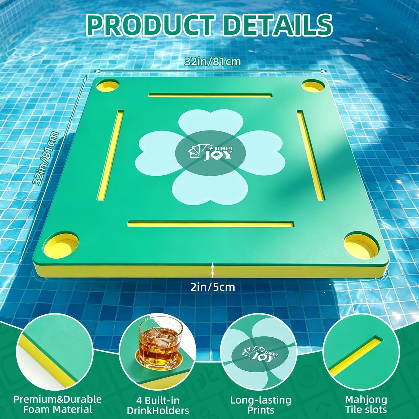 Floating Mahjong Table for Pool, No Assembly EVA Water Game Table Tray, Portable Swimming Pool Hot Tub Floating Board Game Table for Adults, Card Poker Domino Mahjong Game Summer Party Supplies