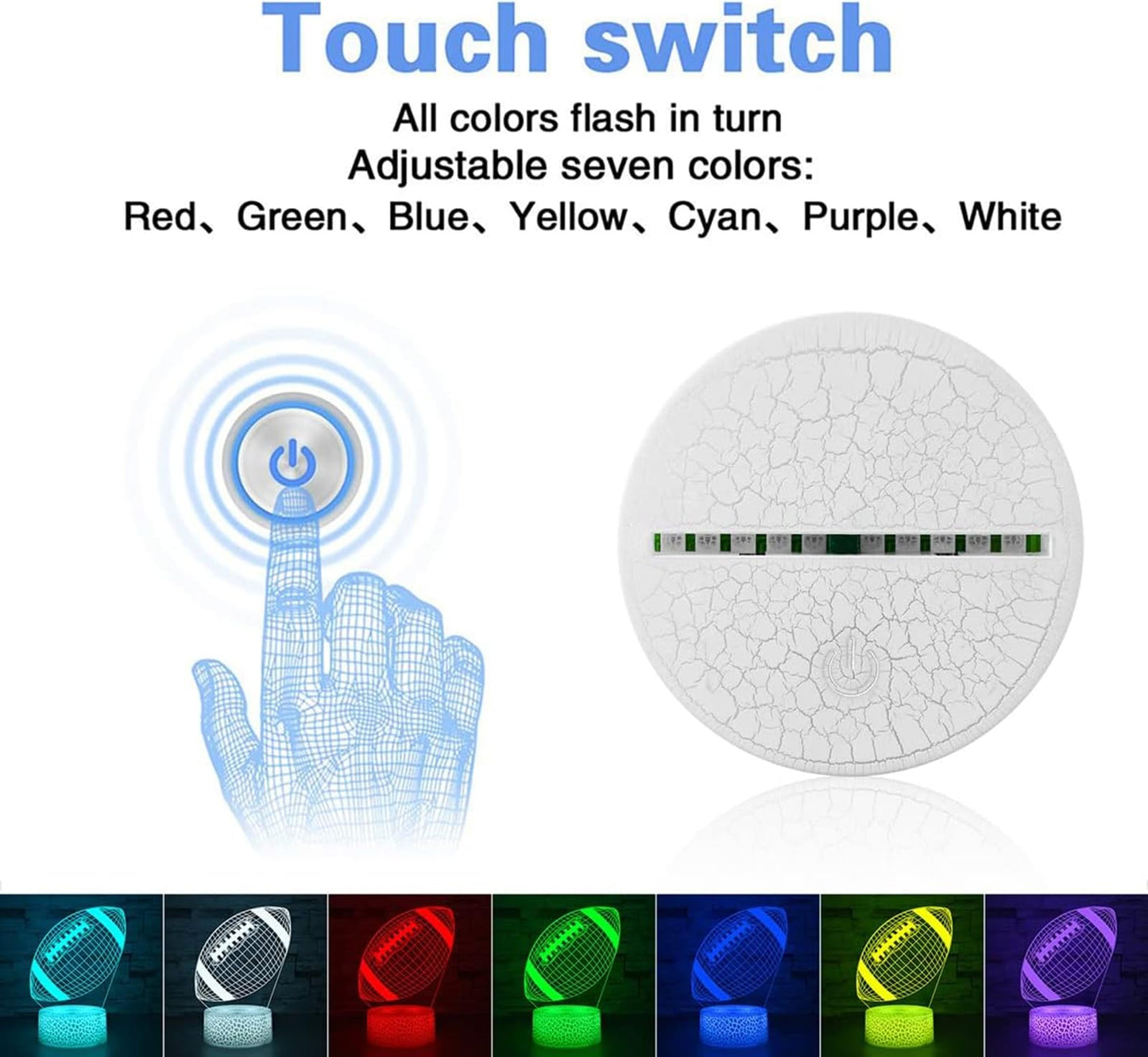 i-CHONY Football Gift Night Light for Kids Boys Girls Teens,Dimmable Led 3D Illusion Lamp,Birthday Holiday Xmas Gift,Football Sport Fan Children's Room Decorations