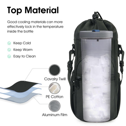 sportsnew Water Bottle Holder with Strap 32oz 40oz Crossbody Insulated Cup Sleeve Water Bottle Carrier Sling Bag with Phone Pocket Pouch for Walking Hiking Travelling, Black