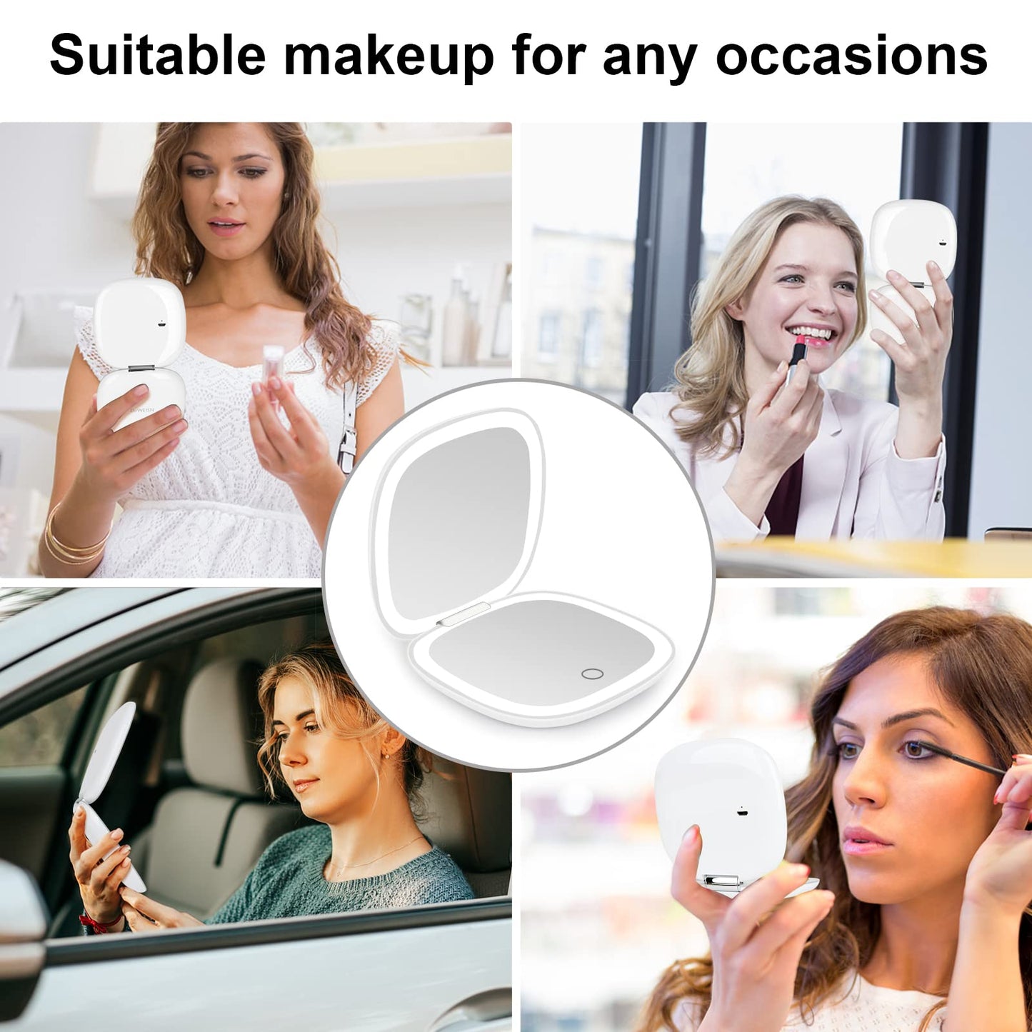 deweisn Compact Mirror, Lighted Travel Makeup Mirror with 1X/10X Magnifying Double Sided Dimmable Portable Pocket Mirror for Handbag, USB Charging(Black)