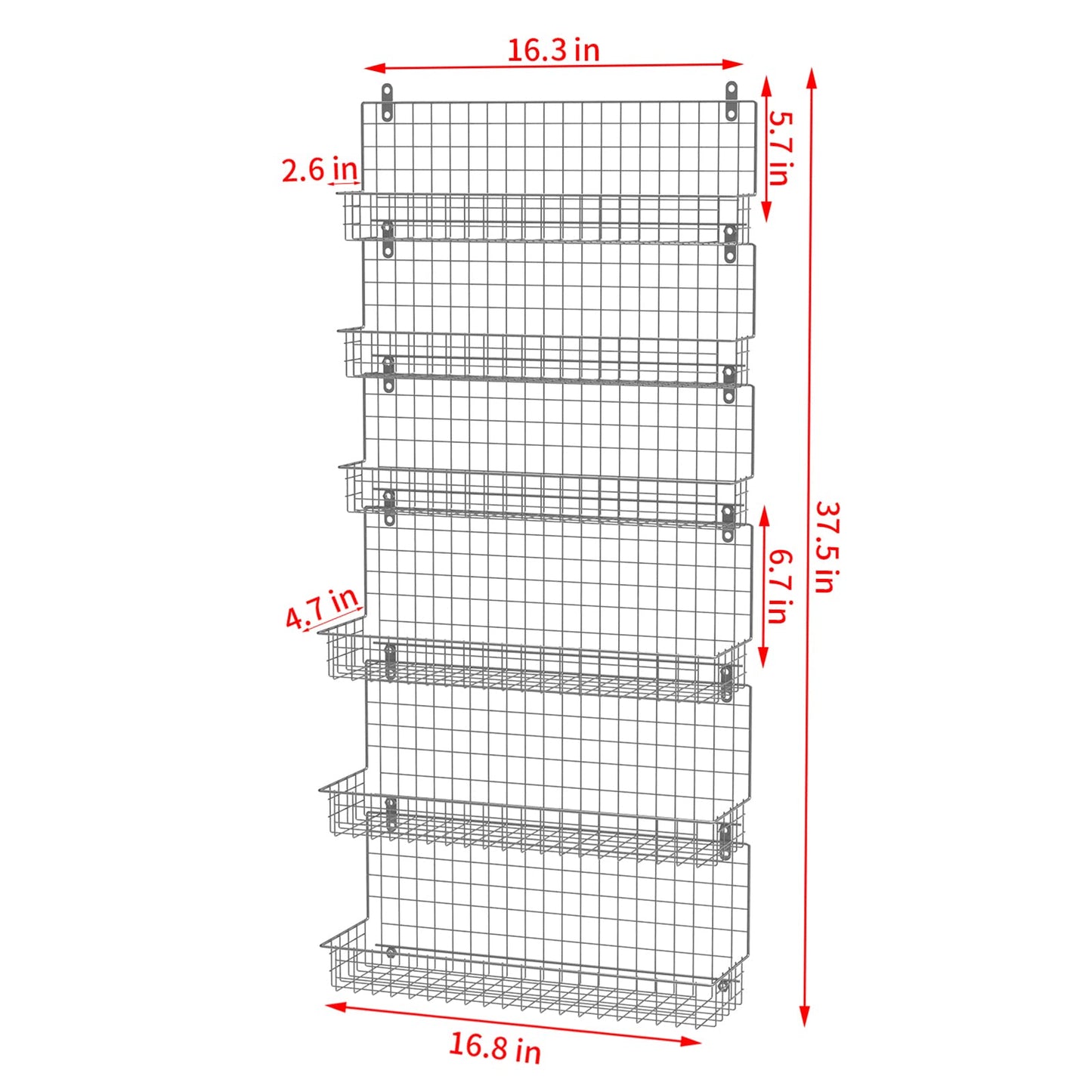 JKsmart 6-Tier Spice Rack Organizer with Door Hook, Wall Mounted & Over the Door Spice Racks for Kitchen Pantry Door Cabinet, Two Size, Large Capacity, Black