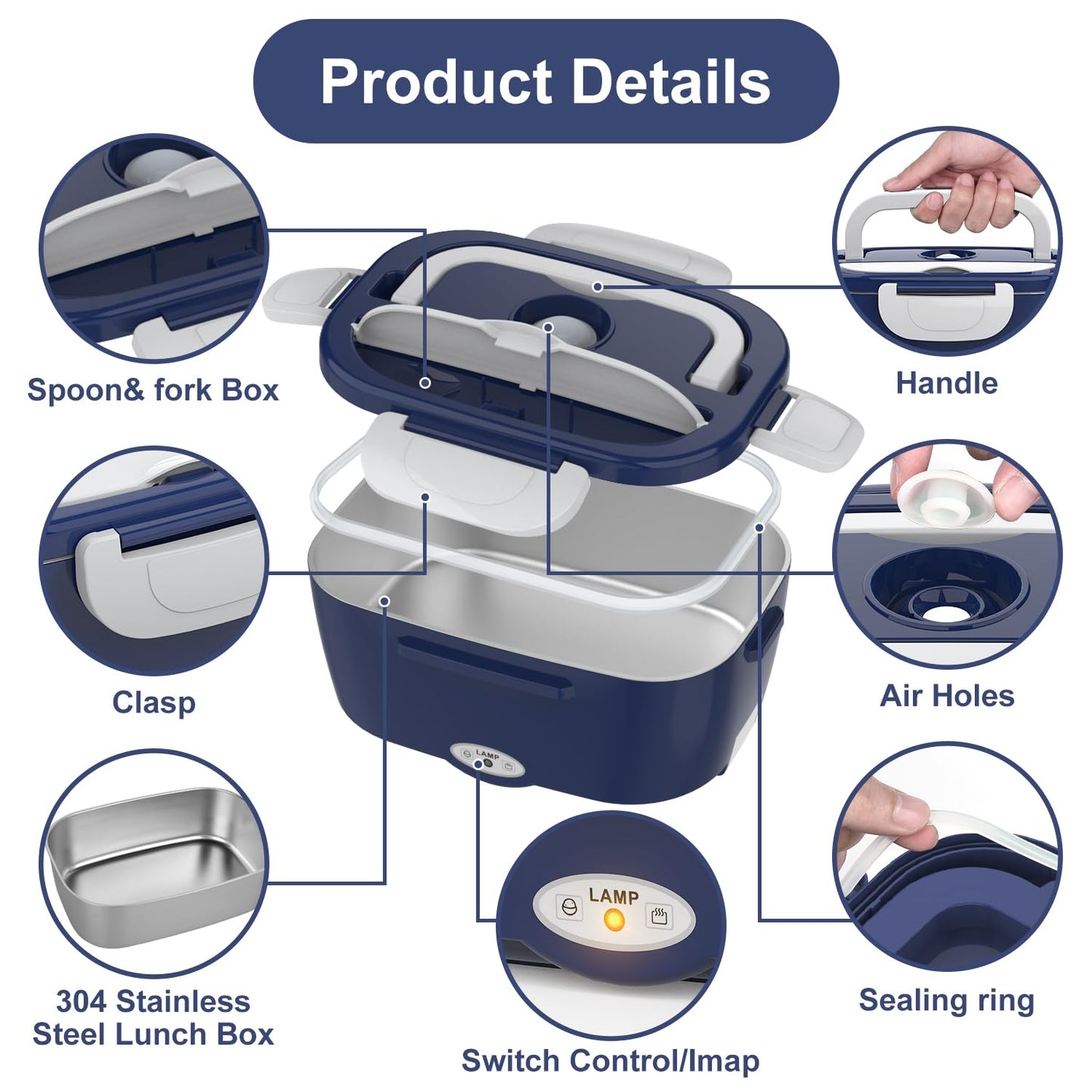 Electric Lunch Box Food Heater, 3 in 1 Ultra Quick Heated Lunch Boxes for Adults, 12V/24V/110V Portable Food Warmer for Car/Truck/Office With Fork Spoon and Insulated Carry Bag