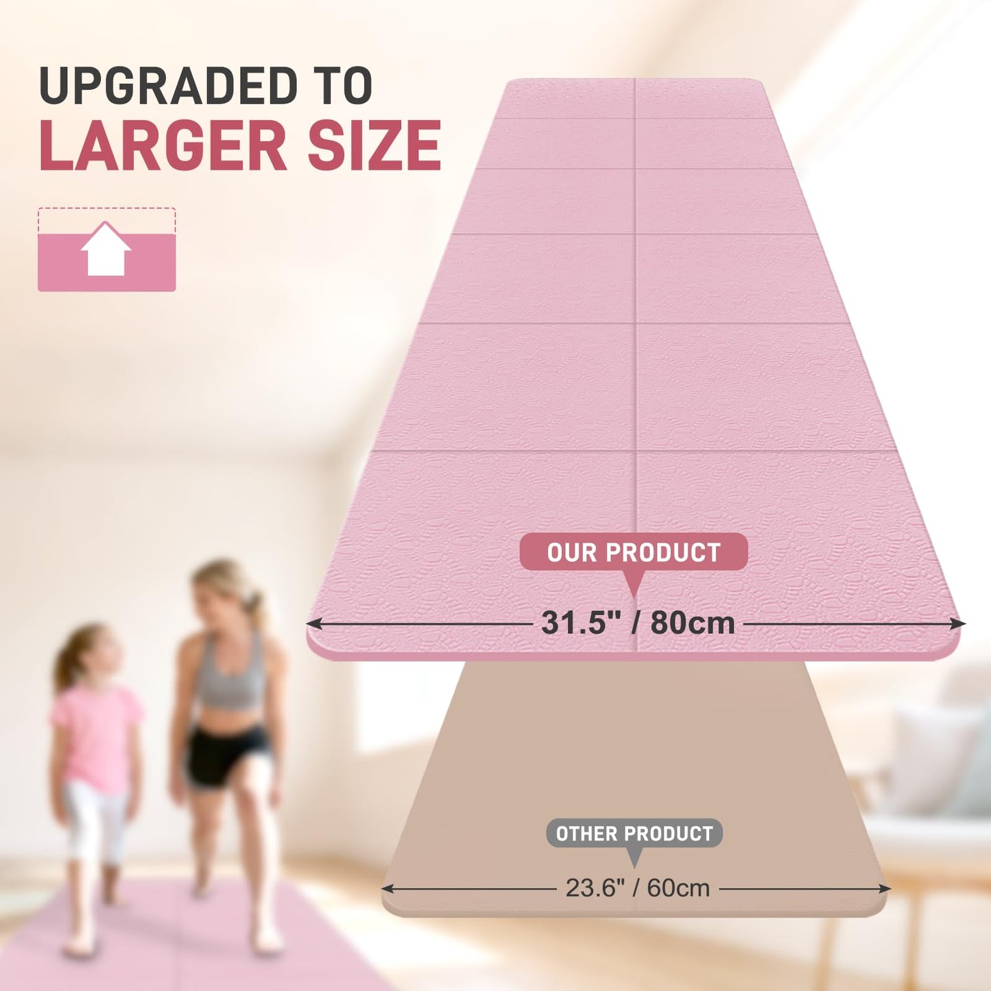 Kanonmaori Foldable Yoga Mat for Travel 72"x 32"x 0.32"Inch, 8mm Thick Folding Exercise Mat, Outdoor Non-slip Pilates Mat for Women & Men, Wide Yoga Mat Packable for Workout and Fitness（pink）