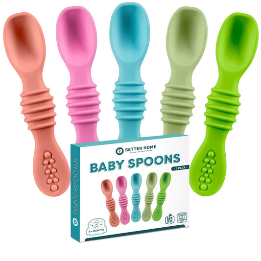 Soft Silicone Baby Spoons, Baby Spoon self Feeding Set for Babies 6-12 Months - Infant Feeding Spoons for Boys & Girls, Safty Tested Spoons, Baby Feeding Essentials, BPA Free, Great Gift