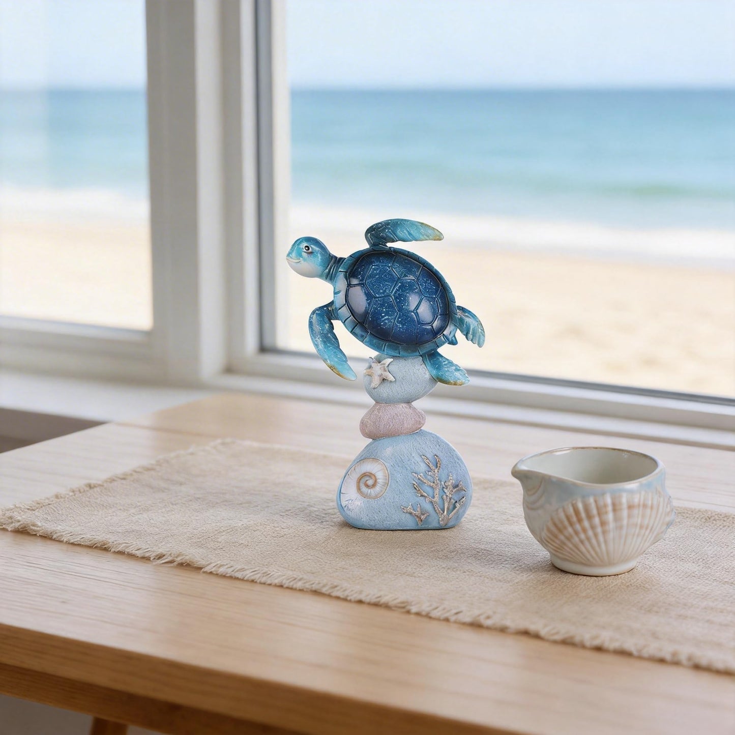 DOVDOV Blue Sea Turtle Statue, Ocean-Themed Coastal Home Decor; Perfect for Bookshelves, Coffee Tables, desks, Living Rooms, Beach Houses, and Nautical-Themed Gifts. (Blue)