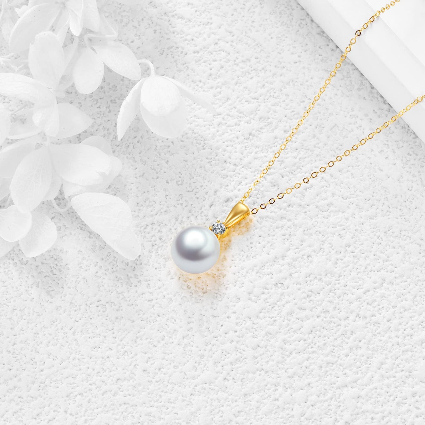 14K Gold Pearl Pendant Necklace for Women (Freshwater Cultured Pearl), Real Gold Present Jewelry Gifts for Wife Girlfriend Mother Mom, 16"-18" (1-yellow gold)