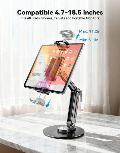 Portable Monitor Stand Large Clamp - Heavy Duty Aluminum Body supports up to 4.4 lbs 16" 17.3" 18.5 inch 360° Rotating Base Swivel Foldable Desk Stand for iPad Holder Tablet Mount for Kitchen/Travel