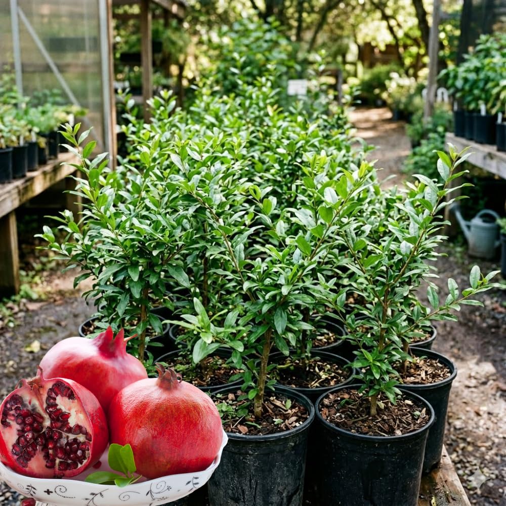 Pomegranate Tree Live Plant, Red Pomegranate Plant in 3 Gal Pot, Sweet Pomegranates, Full Rooted, Large Tree from 2-3 Feet Tall, No Ship to CA