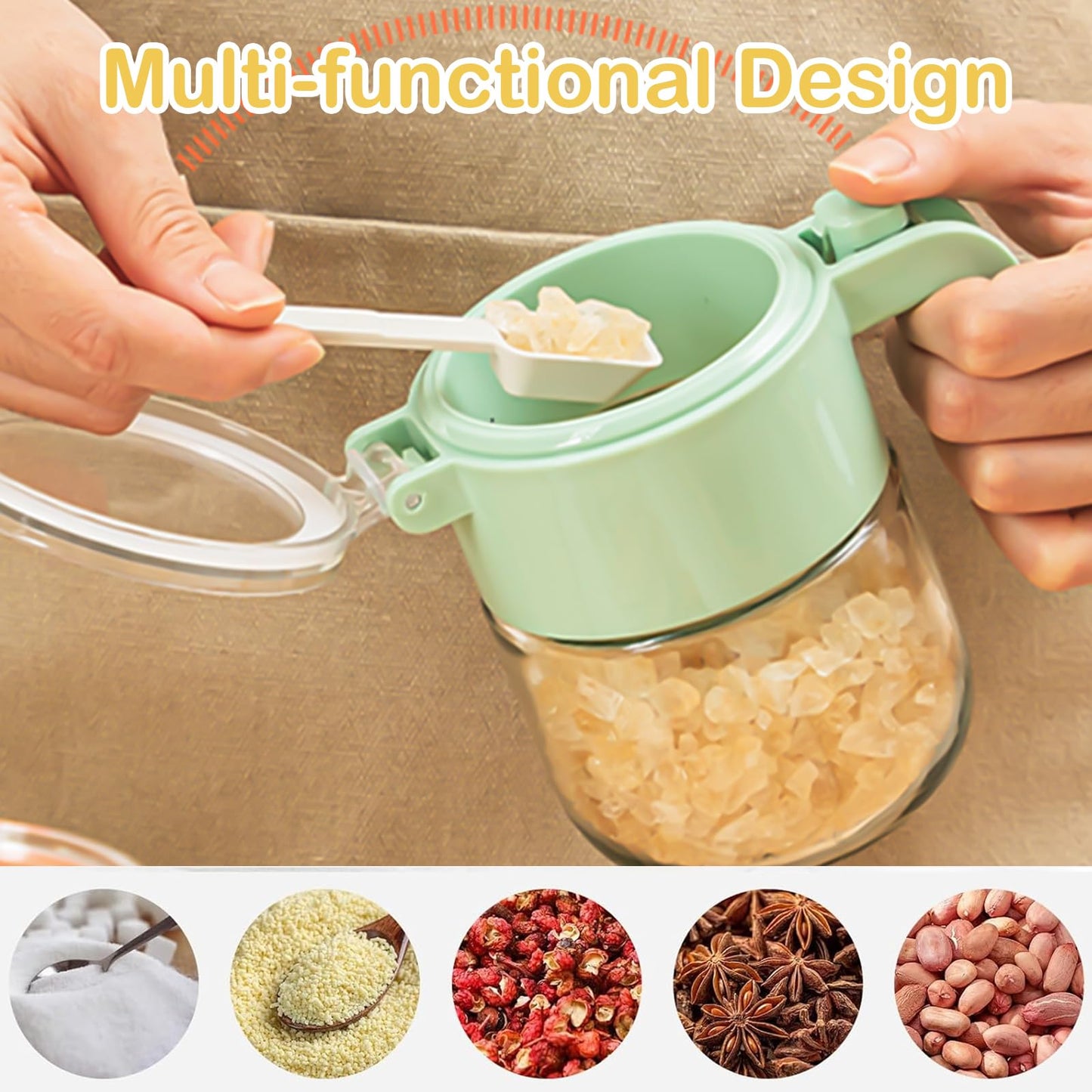 Glass Condiment Pot with Spoon and Lid – Serveware for Spices, Herbs, and Seasonings – Ideal for Kitchen and Dining Table (Grey)