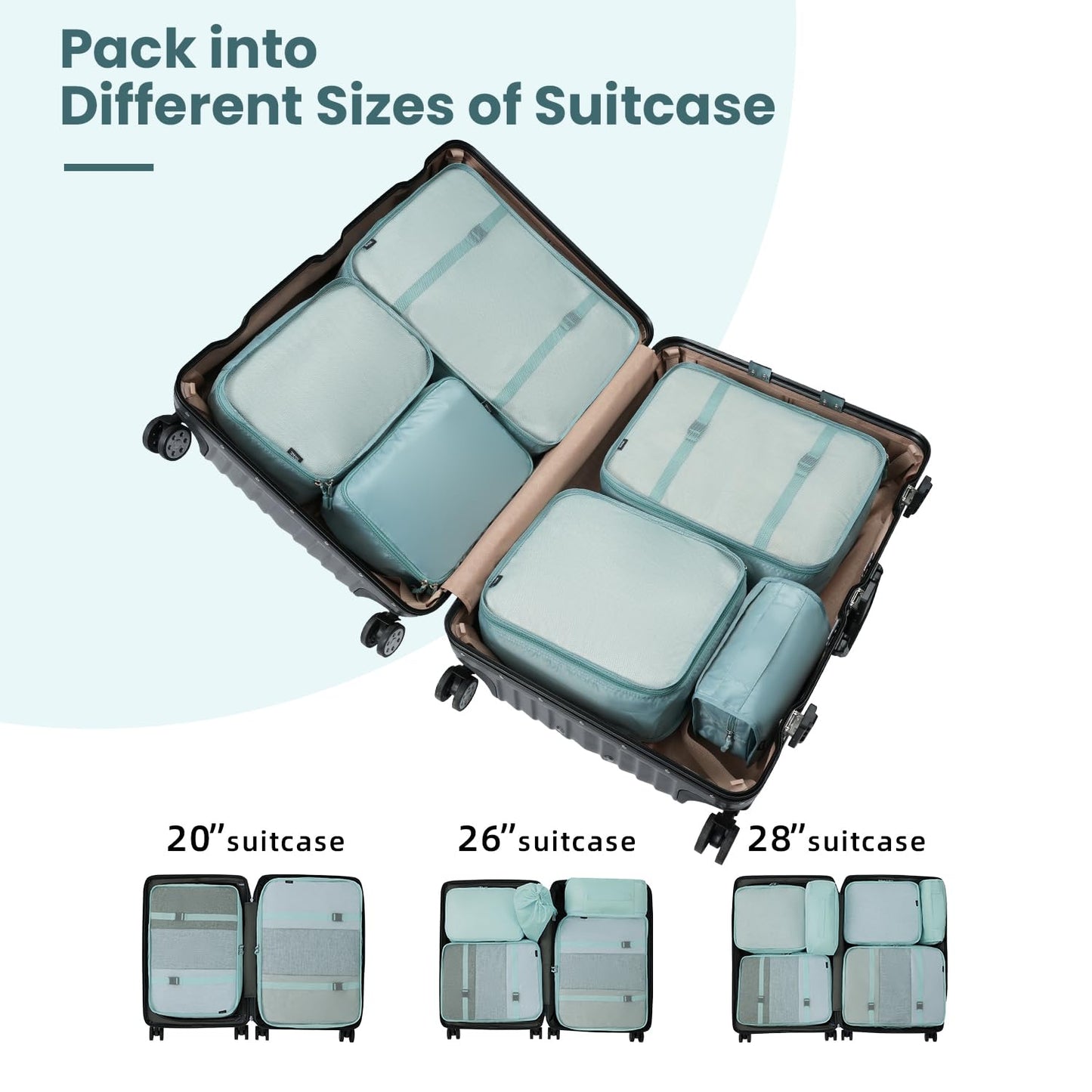 BAGAIL 10 Set Packing Cubes Various Sizes Packing Organizer for Travel Accessories Luggage Carry On Suitcase