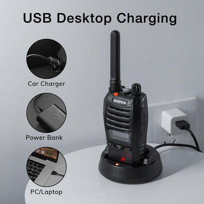 BAOFENG BF-88ST Pro Walkie Talkie, Upgraded Long Range Rechargeable License-Free PMR446 Two Way Radios with LCD Display, VOX Dual Watch, Desktop Charger and Earpieces, 4 Pack