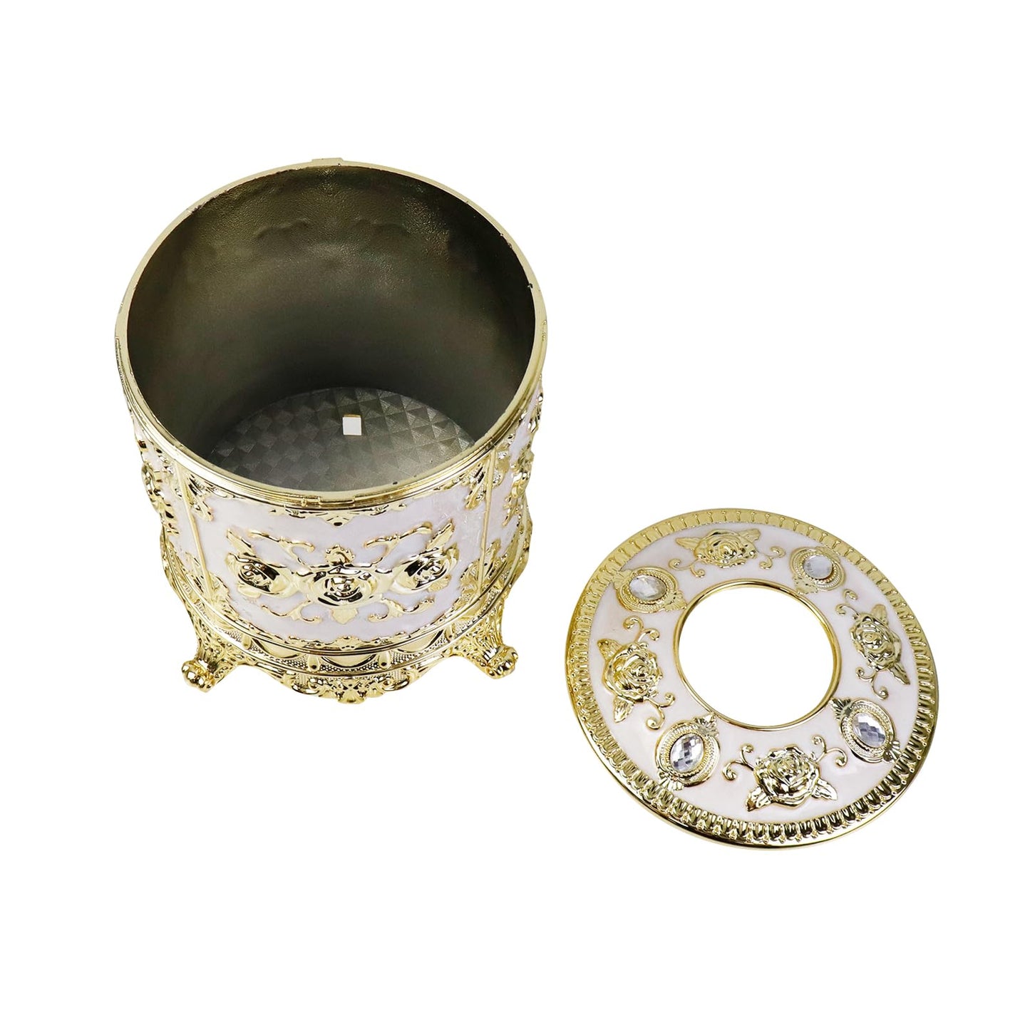 Geesatis Tissue Box Cover, Cylindrical Tissue Box Holder, Napkin Facial Tissues Holder for Bathroom Toilet Bedroom Living Room Table Desk Office Dresser, 1Pcs Gold 6.5''x6.1''