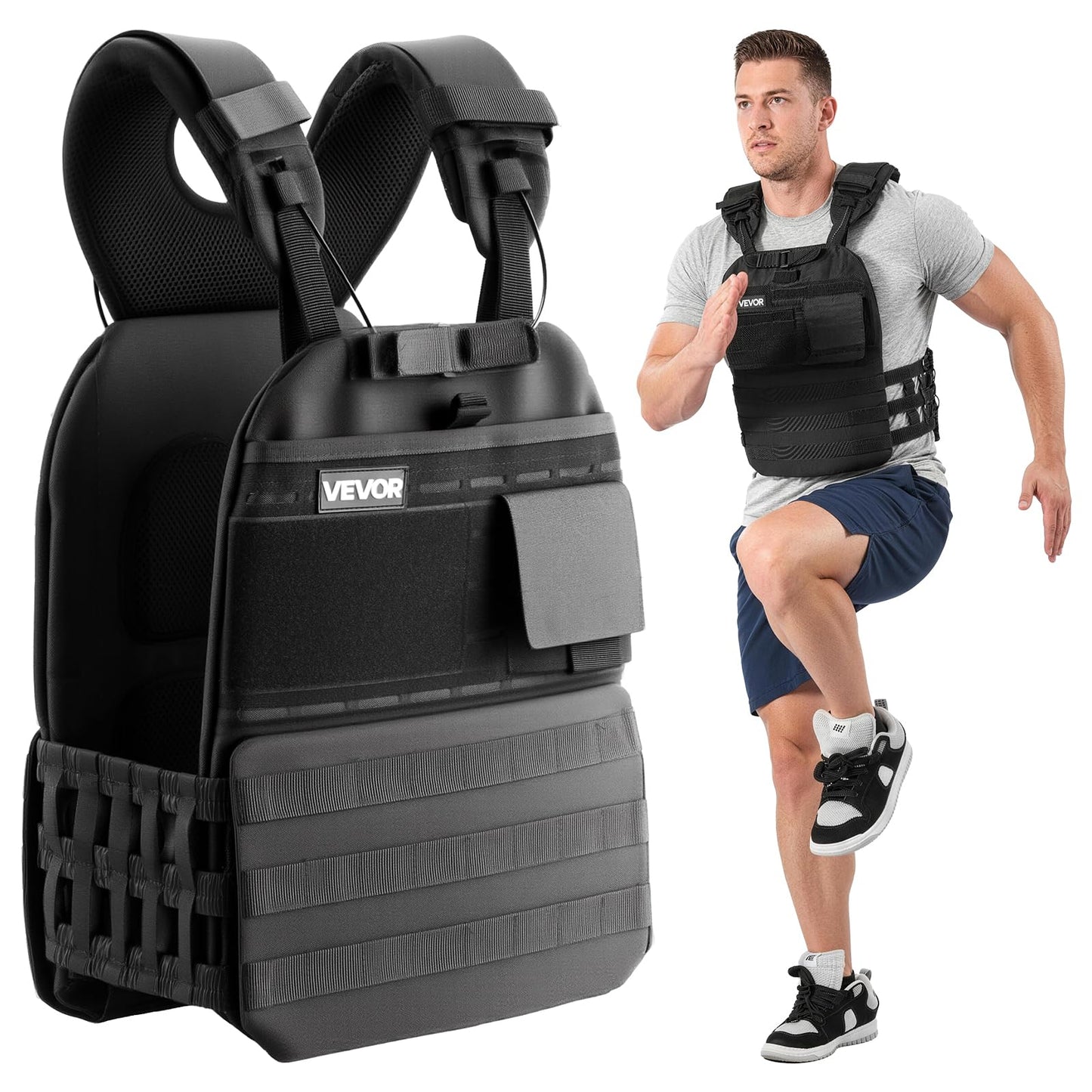 VEVOR Weighted Vest, Body Weight Vest with Shoulder Pad, and Reflective Stripe, Exercise Set for Men Women, Workout Equipment for Strength Training, Running, Jogging, Fitness, Muscle Building