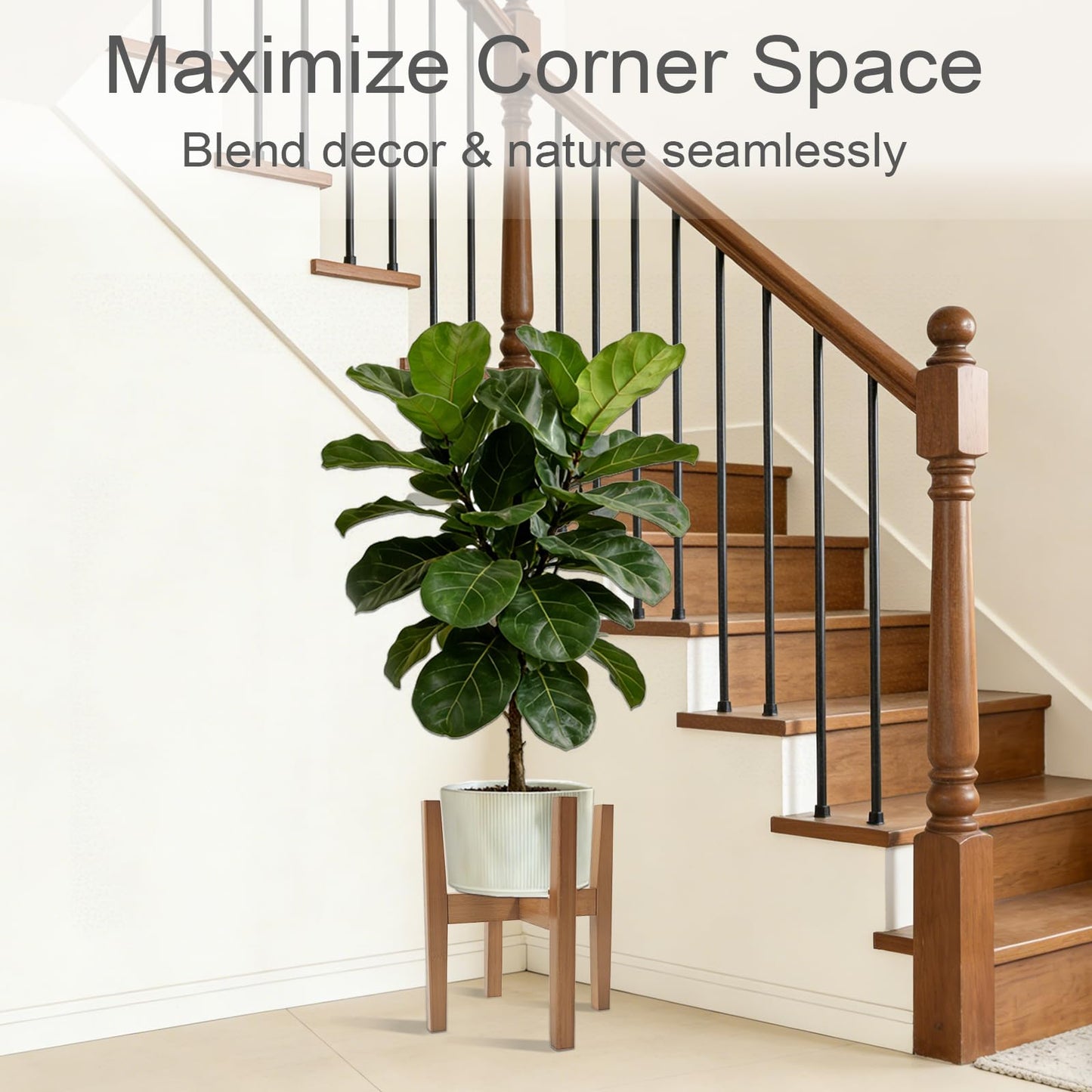 Lissomballon Natural Bamboo Plant Stand Indoor, Adjustable Plant Shelf Indoor Fits 8-12 Inch Pots, Mid Century Modern Decor to Refresh Your Space(Pot & Plant Not Included)