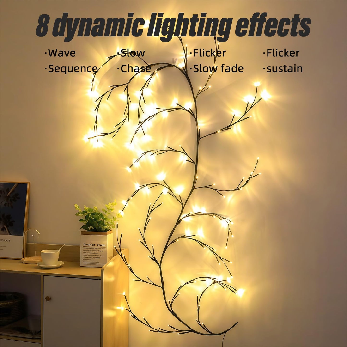 XINXIANLIAN Willow Vine Lights for Wall Decor, Fairy Lights with Vines, Artificial Plant Lighting Tree Branch, 8 Flashing Modes for Wall/House/Bedroom Decoration (144LED)
