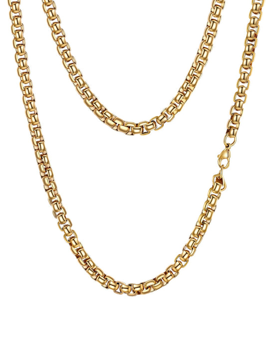 PROSTEEL Squre Rolo Link Chains, 18K Gold Chain Necklace Waterproof & Non Tarnish 6mm Stainless Steel Link Chains for Men and Women Jewelry with Gift Box 18in