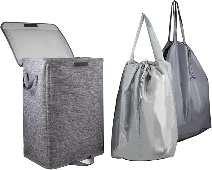 Foldable Laundry Hamper with 2 Removable Drawstring Bags, Portable Laundry