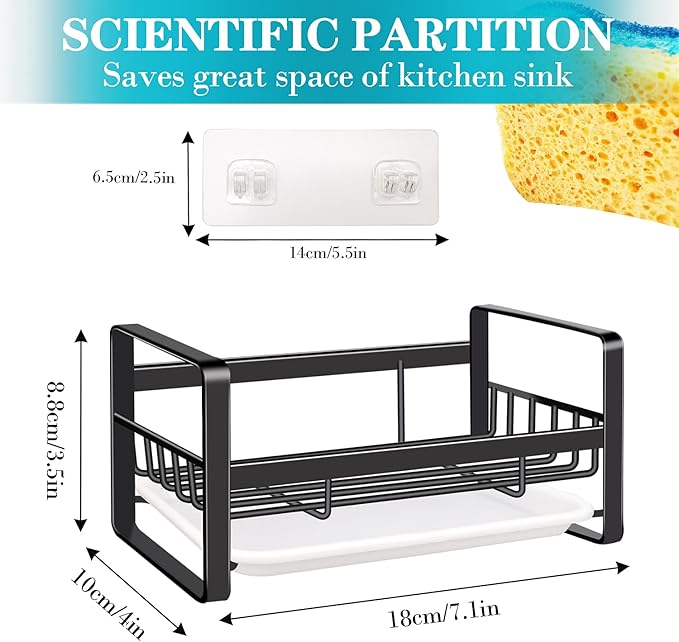 VANTEN Kitchen Sink Caddy Sponge Holder Organizer, Sink Tray Drainer Rack