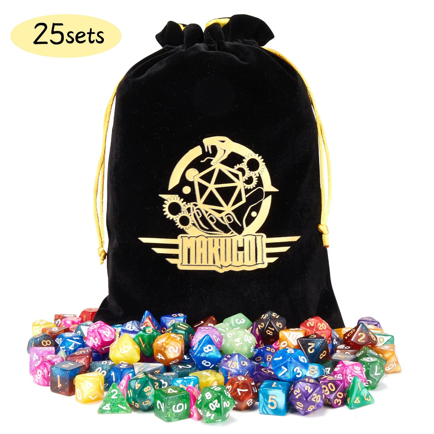 Surhugvy DND Dice Set, 25 X 7 Polyhedral Dice for Dungeons and Dragons DND RPG MTG Table Game with 1 Large Flannel Bag 175 Pieces