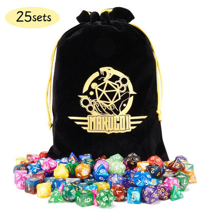 Surhugvy DND Dice Set, 25 X 7 Polyhedral Dice for Dungeons and Dragons DND RPG MTG Table Game with 1 Large Flannel Bag 175 Pieces