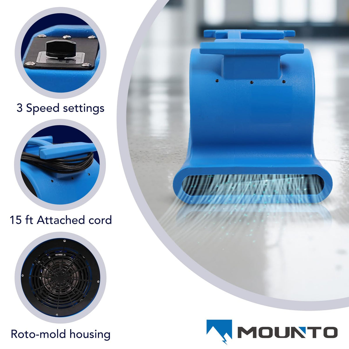MOUNTO 3-Speed Air Mover 1HP 4000+ CFM Monster Floor Blower Carpet Dryers Janitoral Floor Dryer