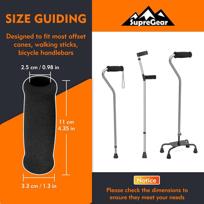 ‌supregear Cane Crips - 4-Pack Non-Slip Replacement Foam Handles for Walking/Offset Canes & Bicycle Handlebars, 4.5"x1"x1" (11.5x2.5x2.5 cm), Soft & Durable Grip Covers
