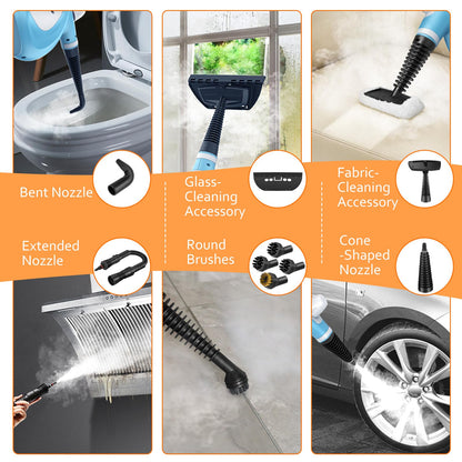 Pressurized Handheld Multi-Surface Natural Steam Cleaner with 12 pcs Accessories, Multi-Purpose Steamer for Home Use, Steamer for Cleaning Floor, Upholstery, Grout and Car (Grey)