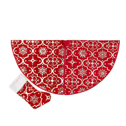 Flash World 48 Inch Large Christmas Tree Skirt Xmas Soft Cover Mat Decor Snowflake Collar Farmhouse Tree Skirt for Holiday Ornaments Party Home Indoor Decorations (Red, 48INCH)