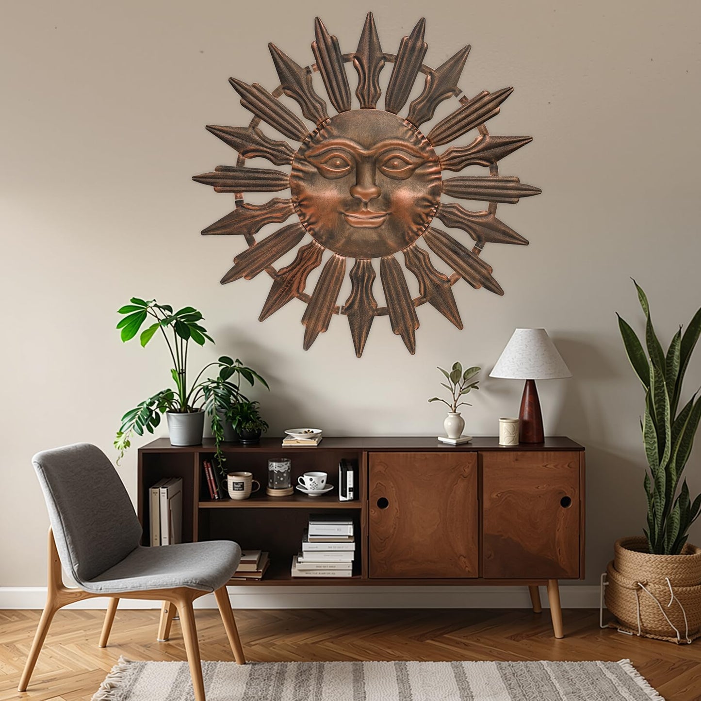 VESTCDF Metal Sun Wall Art Decor Outdoor Metal Wall Art Sun Outdoor,Large Wall Decorations for Garden, Sun Wall Art Metal Sun Face Art(Brown)