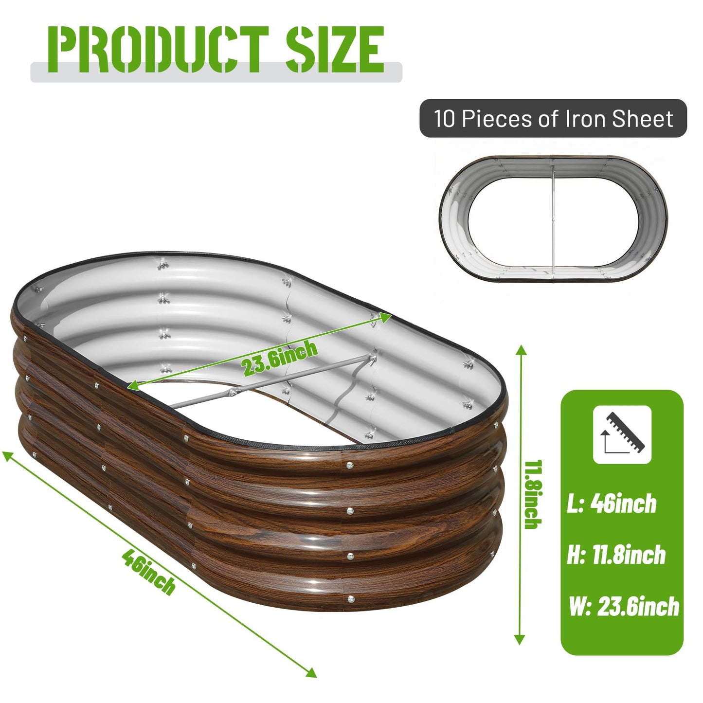 SnugNiture Galvanized Raised Garden Bed Outdoor, 2 Pcs 4x2x1ft Oval Metal Planter Box for Planting Plants Vegetables, Brown