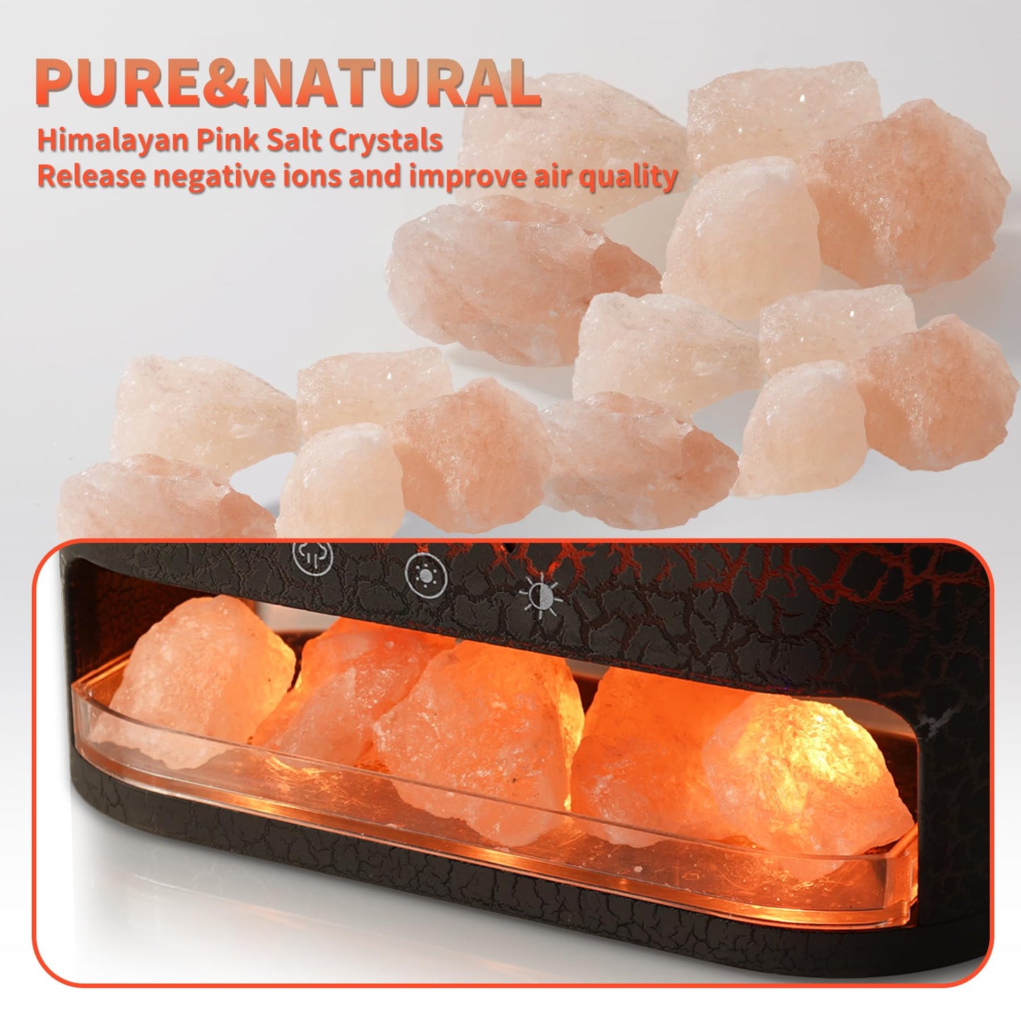 Essential Oil Diffuser 250ML, Aromatherapy Diffuser with Himalayan Pink Salt Rock,2 falme and Jellyfish Diffuser with Colorful Night Lights,Diffusers for Home,Bedroom(Black Crack Transparent)