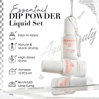 AZUREBEAUTY Dip Powder Nail Kit Starter, All Season Skin Tone Nude Brown 4 Colors Acrylic Dip Powder Liquid Set with Base/Top Coat Activator for French Nail Art Manicure DIY Salon Gifts