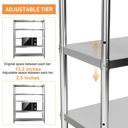 storage rack, 5 Tier Shelf Adjustable Stainless Steel Shelves, Sturdy Metal Shelves Heavy Duty Shelving Units and Storage for Kitchen Commercial Office Garage Storage, 47L X 16W X 59H 1100Lbs Total