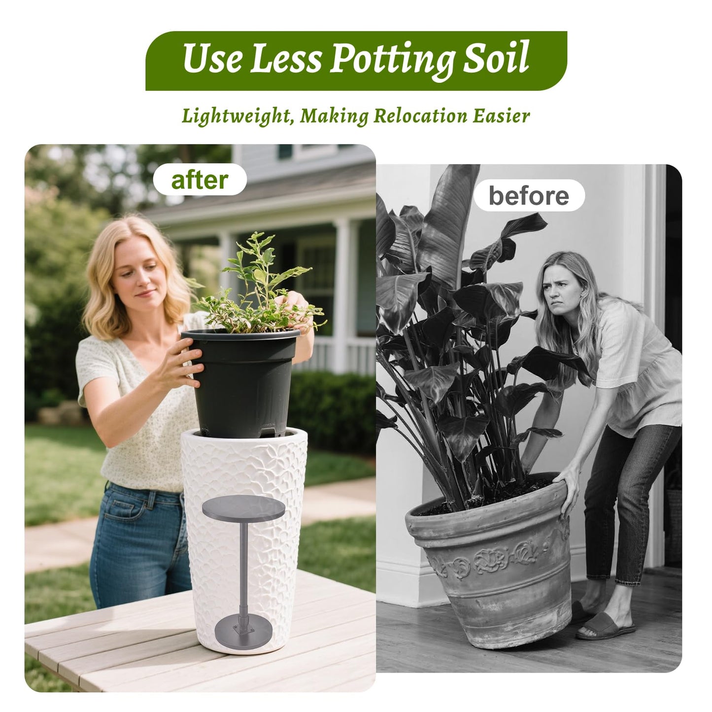 Decivems Adjustable Plant Riser (17.7-31.5") Universal Pot Stand with 3 Bases (6/8/10") for Indoor/Outdoor Square & Round Pots