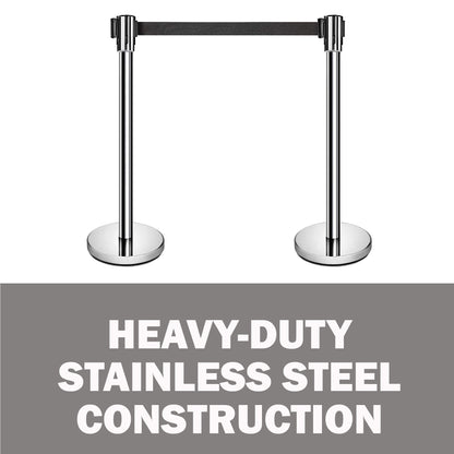 New Star Foodservice 54606 Stanchions, 36-Inch Height, 6.5-Foot Retractable Belt, Set of 2, Silver Belt