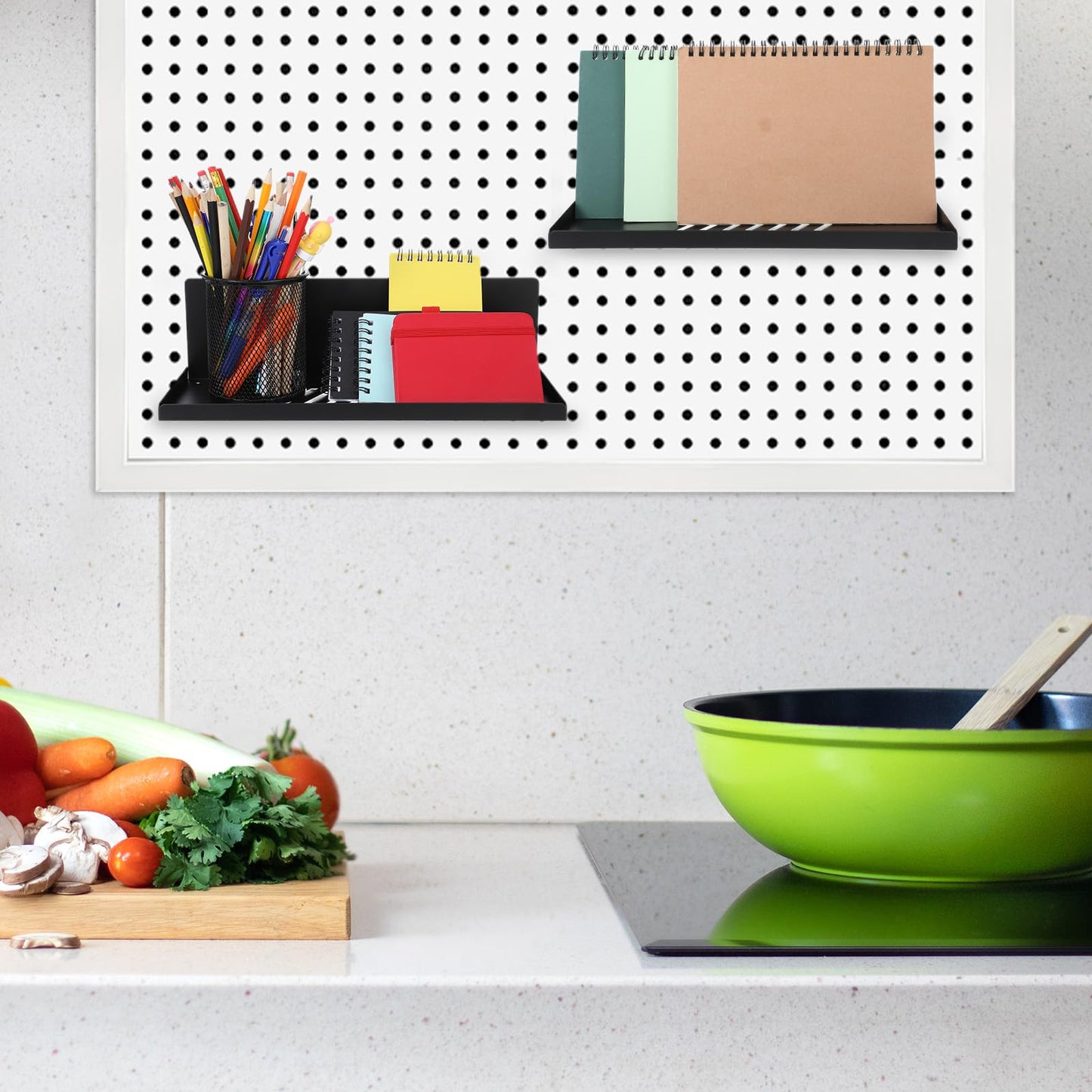 Xaajooio 4 Pack Black Magnetic Shelves Organizer, 12x4.8x3.6 Inch Heavy Duty Steel Pegboard Spice Rack Tray for Kitchen Refrigerator Cabinet Whiteboard Office