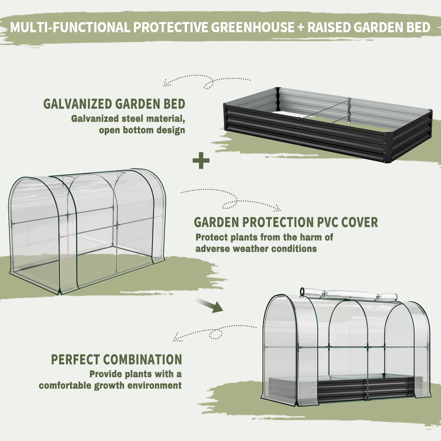 SUNYRISY Galvanized Raised Garden Bed with Greenhouse, Outdoor Metal Planter Box with Plant Bed Cover, Garden Box Protection for Gardening Vegetables Flowers Herbs Planting, Black