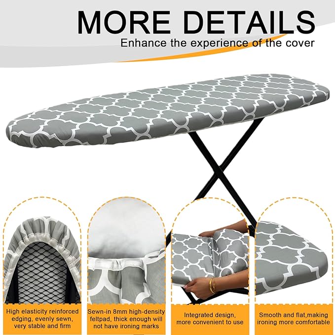 Ironing Board Cover and Pad, Sewn-in Thick Feltpads, Elastic Edge, Fits