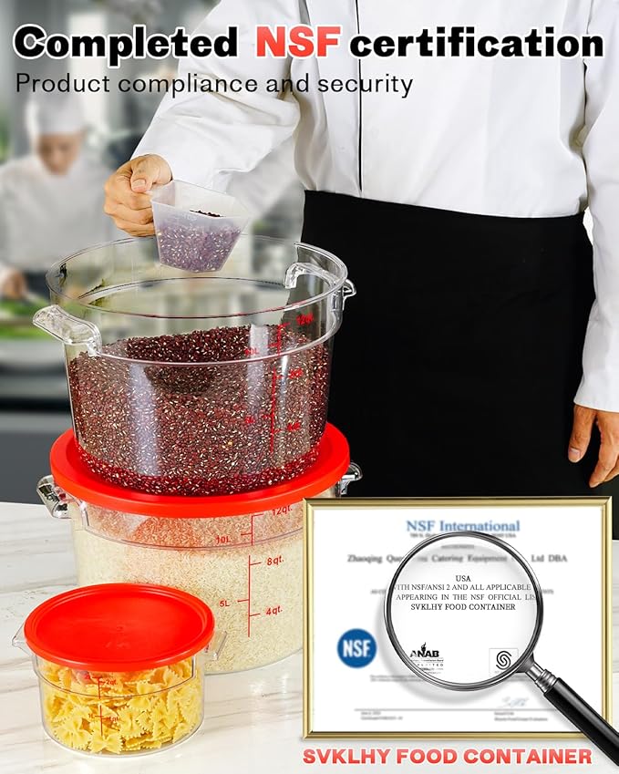 2QT NSF Food Storage Containers: 8 PCS Commercial Clear Round Food Storage