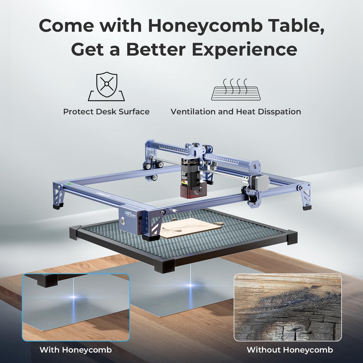 Creality Falcon 10W Laser Engraver Machine with Honeycomb Laser Bed 500x500, 10000mm/min, 0.06mm Laser Cutter for Wood, Acrylic, and Metal, Easy Setup, Ready to Work Out of The Box
