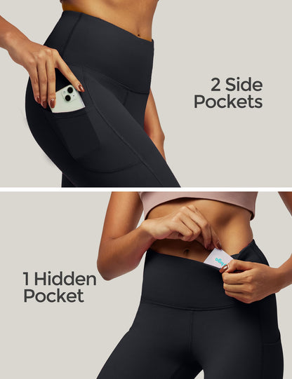IUGA Yoga Pants with Pockets, Tummy Control, Workout Running Leggings with Pockets for Women, Black I840, M