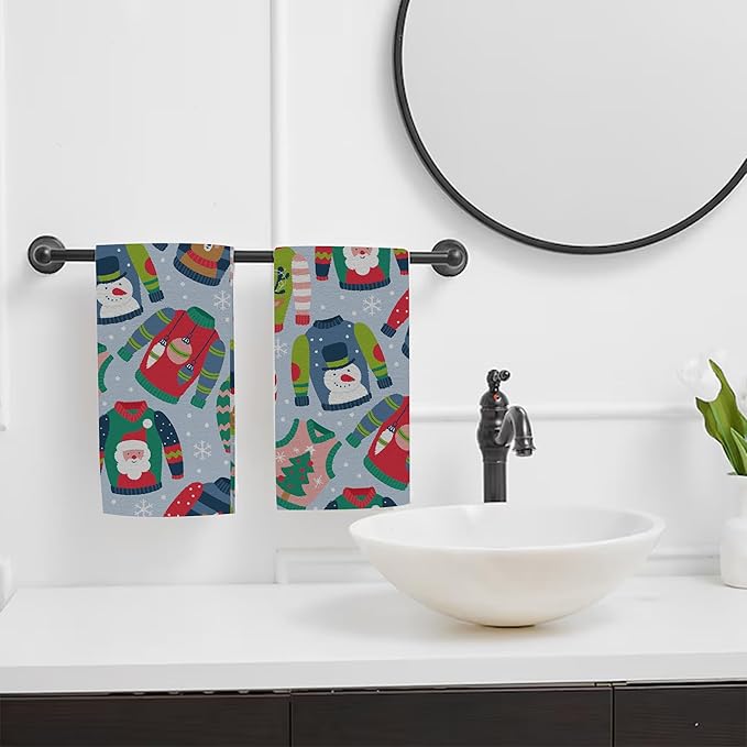 Christmas Ugly Sweater Hand Towel Set of 2, Childish Christmas Holiday Sweater