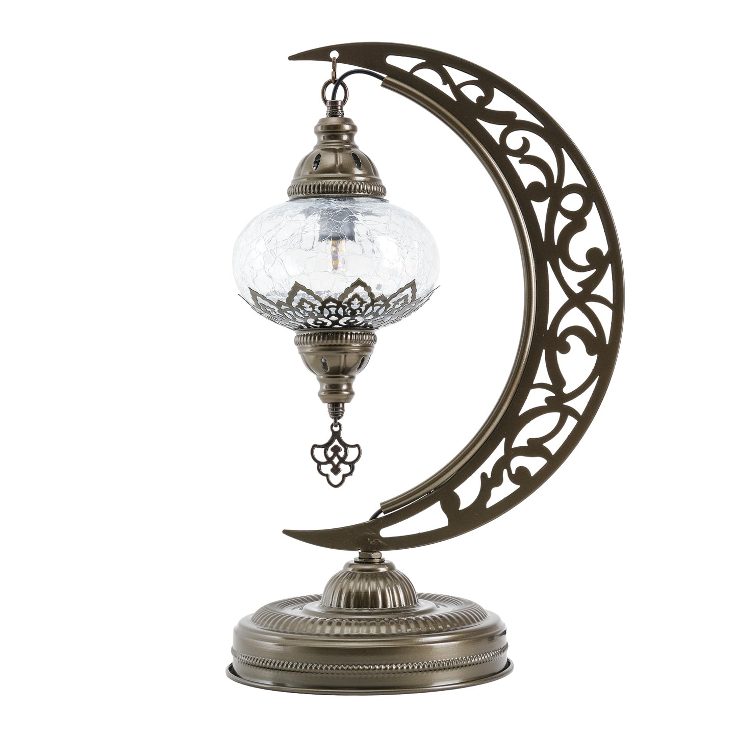 Mozaist Turkish Lamp, Unique Lamps, Moon Shaped Mosaic Table Lamp, Moroccan Handmade Antique Bohemian Vintage Lamp Shade, Tiffany Desk Bedside Stained Glass Lamp with US Plug and E12 Socket