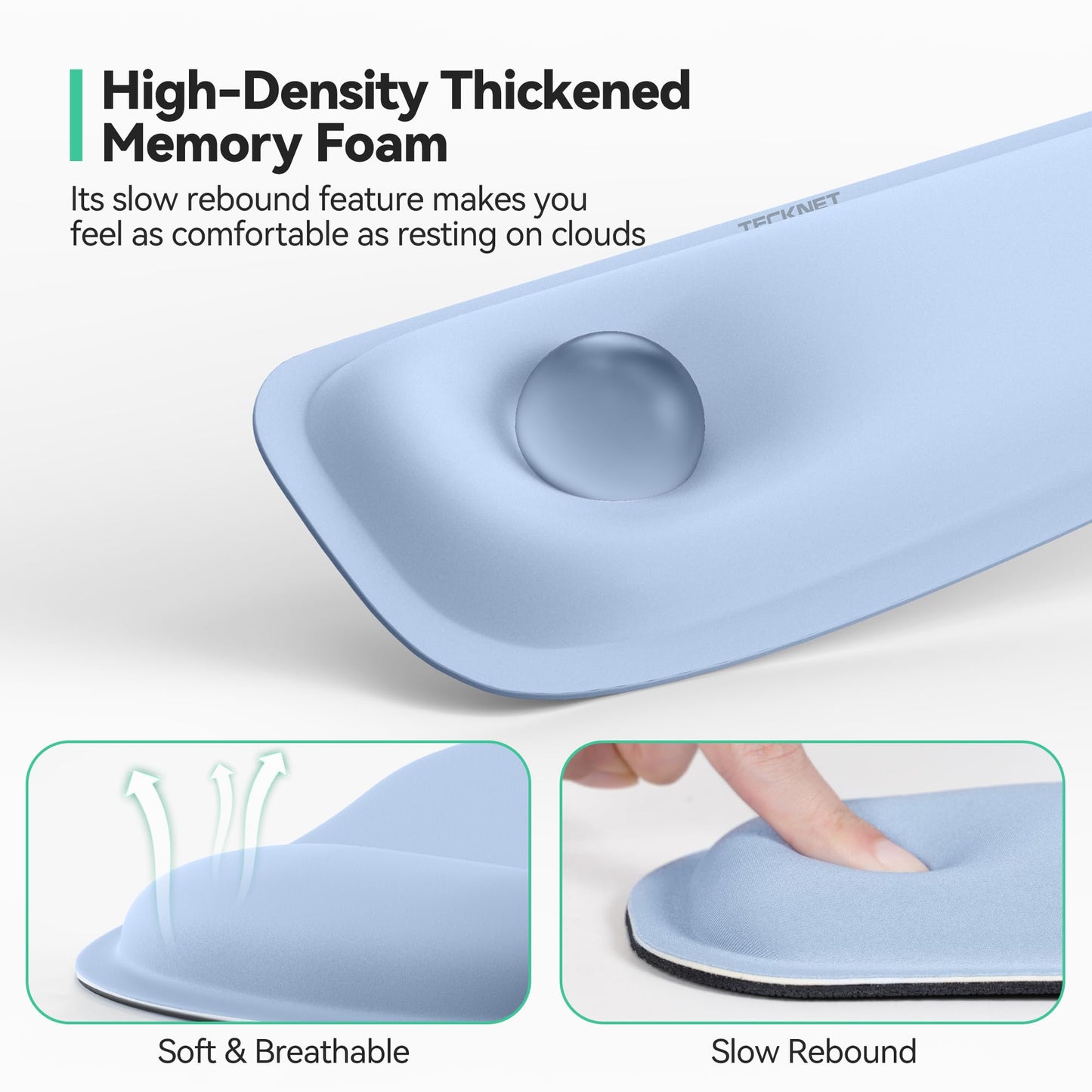 TECKNET Ergonomic Keyboard Wrist Rest and Mouse Pad, Foldable Memory Foam Wrist Rest for Computer Keyboard, Durable Mousepad for Computer Laptop Mac, Lightweight for Easy Typing and Pain Relief, Blue