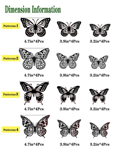 JOSDIOX 3D Black Butterfly Wall Stickers - 48 Pcs with 4 Styles & 3 Sizes, Removable Decor for Party Birthday Wedding Cake Balloon Decoration（48 Black
