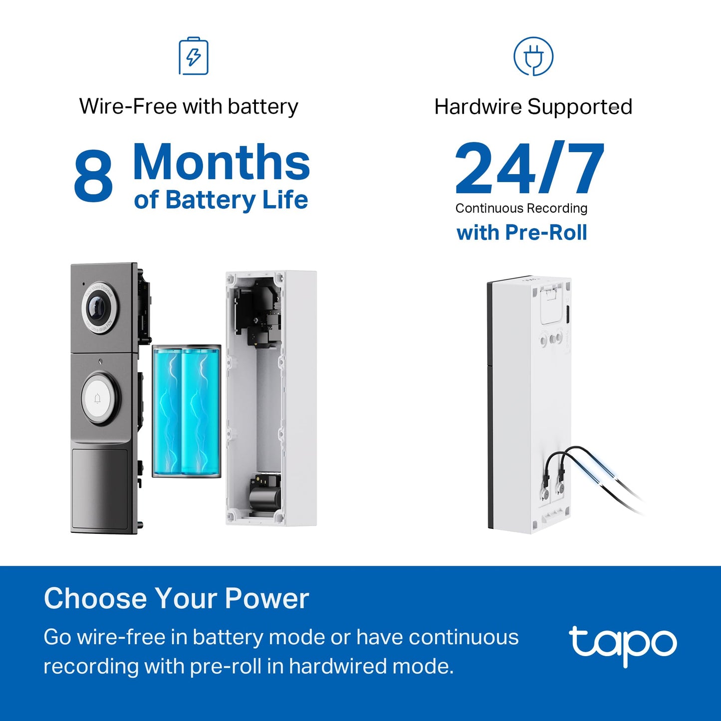 TP-Link Tapo Smart Video Doorbell Camera with Chime, Battery or Wired, 2K QHD Color Night Vison, No Monthly Fee, 180° Ultra-Wide Head-to-Toe View, Ring Call, Free AI Detection, Local Storage (D225)