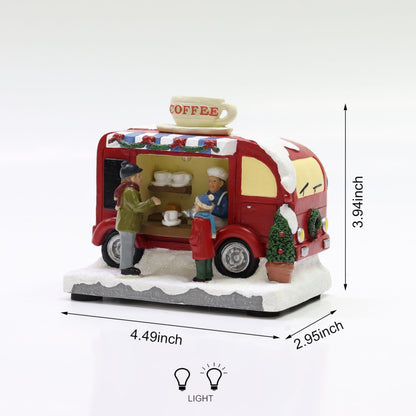 MOMENTS IN TIME Christmas Coffee Truck Village Scene Lighted LED Holiday Decor Battery Operated Hand-Painted Polyresin Coffee Stand