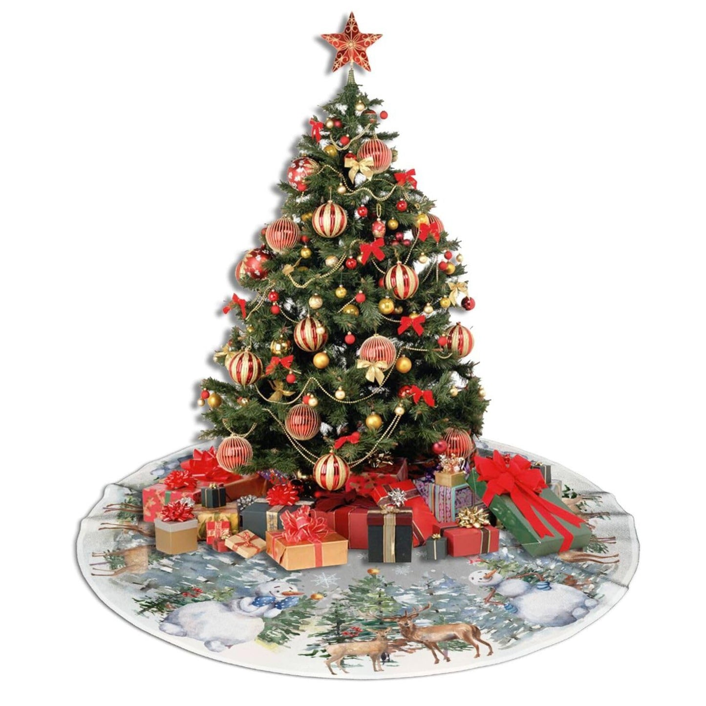 Snowman Reindeer Snowflake Christmas Tree Skirt 36" Tree Mat for Party Decorations Indoor Outdoor Ornaments