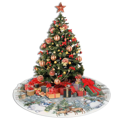 Snowman Reindeer Snowflake Christmas Tree Skirt 36" Tree Mat for Party Decorations Indoor Outdoor Ornaments