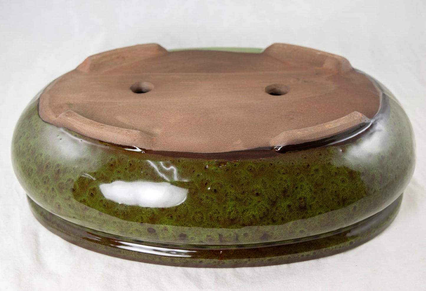 Yubonzai Oval Glazed Bonsai Pot, Cactus & Succulent Planter + Mesh, Outside Dimension 12"x 8.5"x 3.75" - Moss Green (638-12MG)